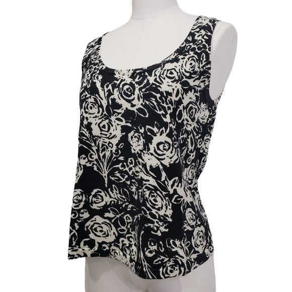 Jillian Jones Black & Cream Floral Print Silk Blend Twin Set, M - Picture 4 of 11